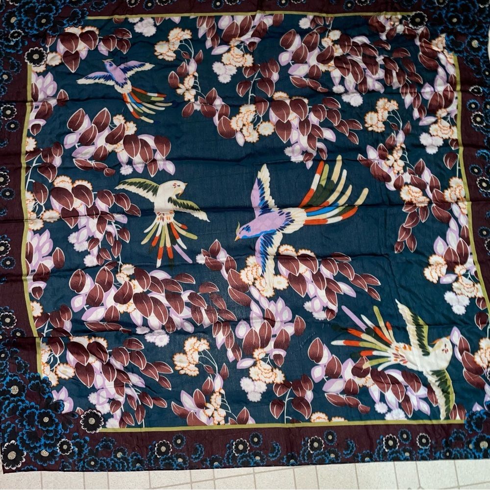 Large Bird Scarf Novelty Print Tapestry Floral Wrap Cotton Shawl